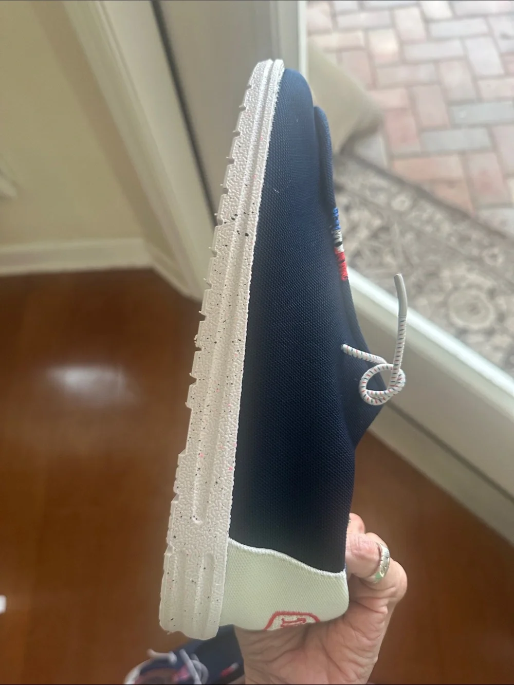 Hey Dude (NWOT) Navy Blue USA ❤️🤍💙 Slip-On Boat Shoes with White Laces